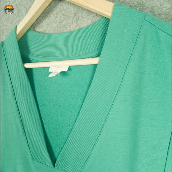 J. Jill Fit Pullover Sweatshirt Green Verde Long Sleeve V-Neck Pockets Women's L - Picture 3 of 11